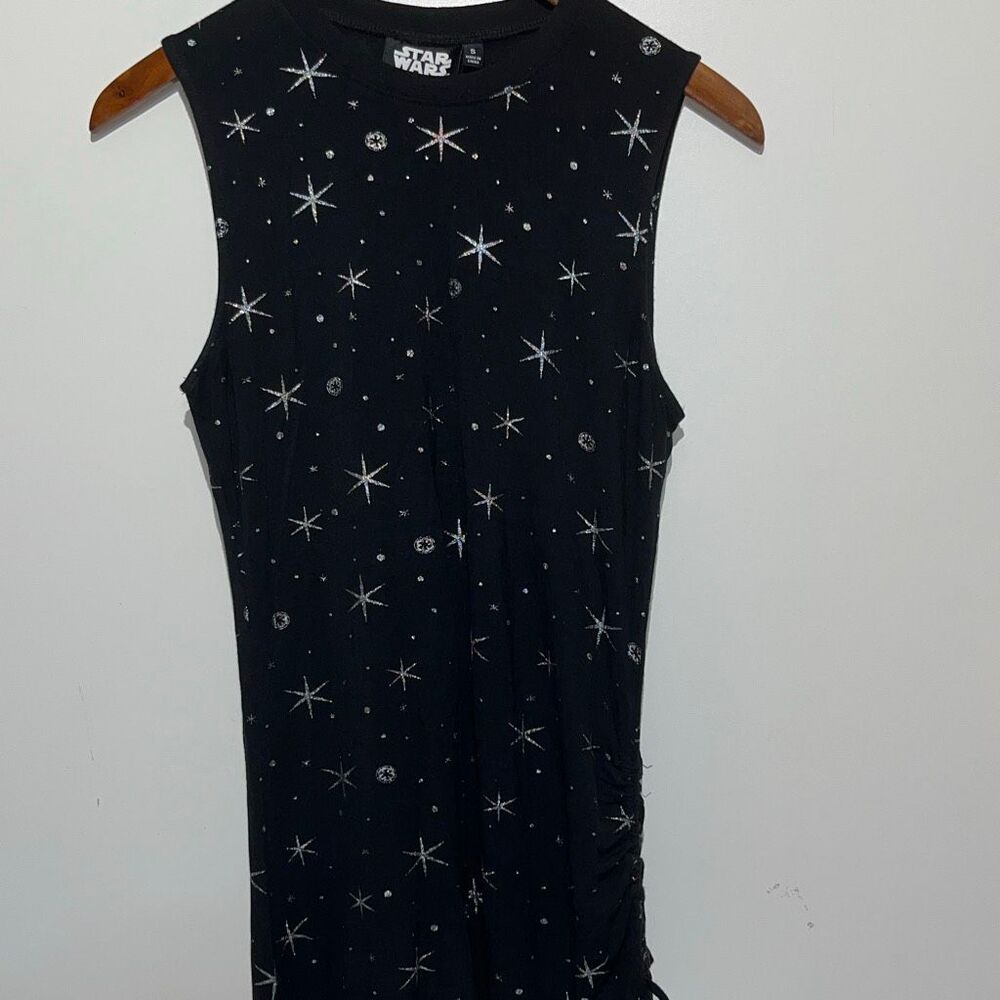 Star Wars Women's Black White Star Cinched Crew Neck Sleeveless Tunic Top Small - Picture 1 of 9